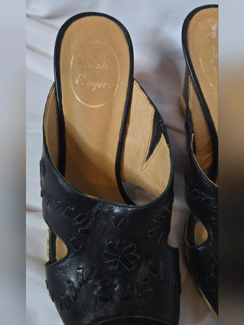 Jack Rogers Sophia Black Leather Women's 8 Espadrille Wedge Slide Sandals - Picture 2 of 9